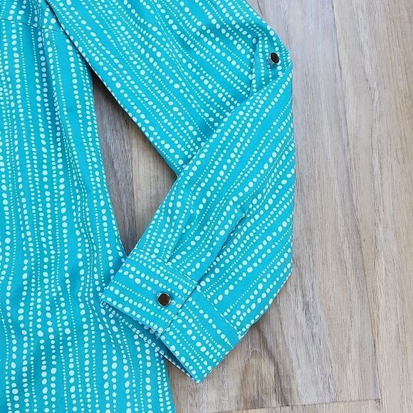 🩵Notations Turquoise Buttoned Adjustable Roll Tab Long Sleeve Blouse Medium - Picture 6 of 10